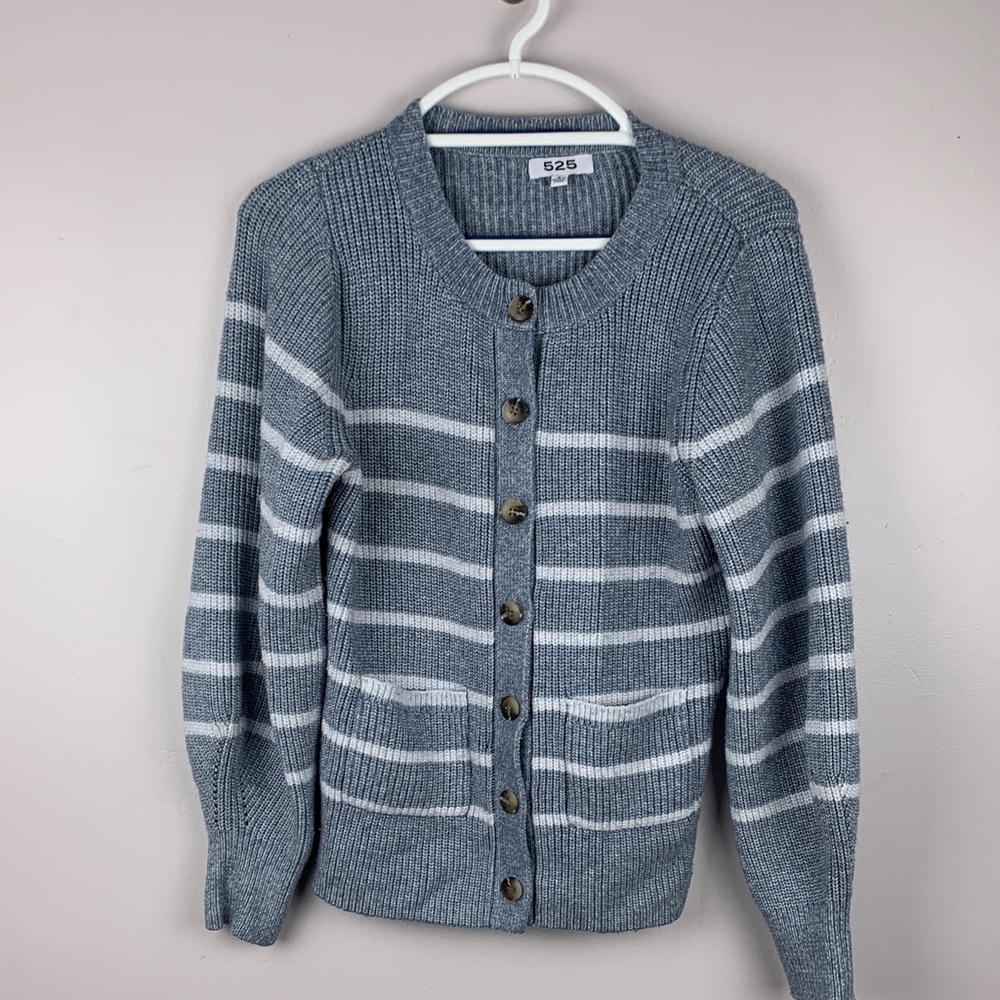 525 America Gray and White Striped Cardigan small
